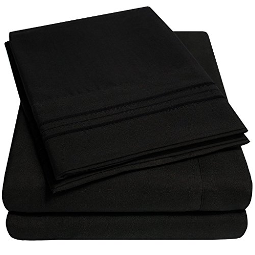 1500 Supreme Collection Bed Sheet Set - Extra Soft, Elastic Corner Straps, Deep Pockets, Wrinkle & Fade Resistant Sheets Set, Luxury Hotel Bedding, Queen, Black