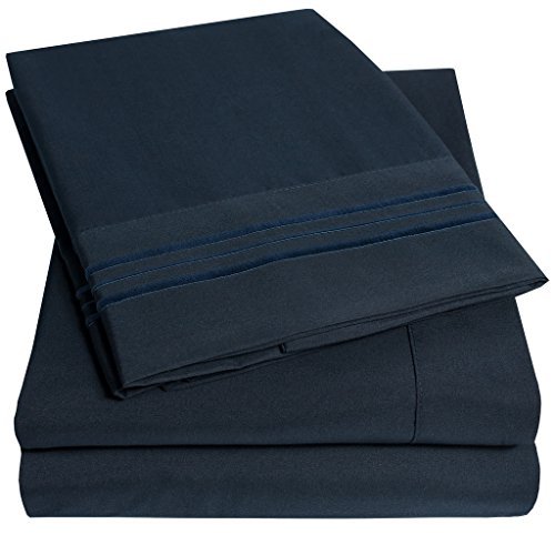 Book Cover 1500 Supreme Collection Extra Soft Queen Sheets Set, Navy Blue - Luxury Bed Sheets Set with Deep Pocket Wrinkle Free Hypoallergenic Bedding, Over 40 Colors, Queen Size, Navy