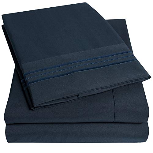 Book Cover 1500 Supreme Collection Bed Sheet Set - Extra Soft, Elastic Corner Straps, Deep Pockets, Wrinkle & Fade Resistant Hypoallergenic Sheets Set, Luxury Hotel Bedding, King, Navy
