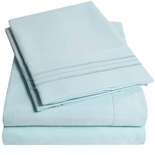 Book Cover 1500 Supreme Collection Bed Sheet Set - Extra Soft, Elastic Corner Straps, Deep Pockets, Wrinkle & Fade Resistant Sheets Set, Luxury Hotel Bedding, King, Light Blue