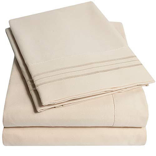 Book Cover 1500 Supreme Collection Bed Sheet Set - Extra Soft, Elastic Corner Straps, Deep Pockets, Wrinkle & Fade Resistant Sheets Set, Luxury Hotel Bedding, California King, Beige