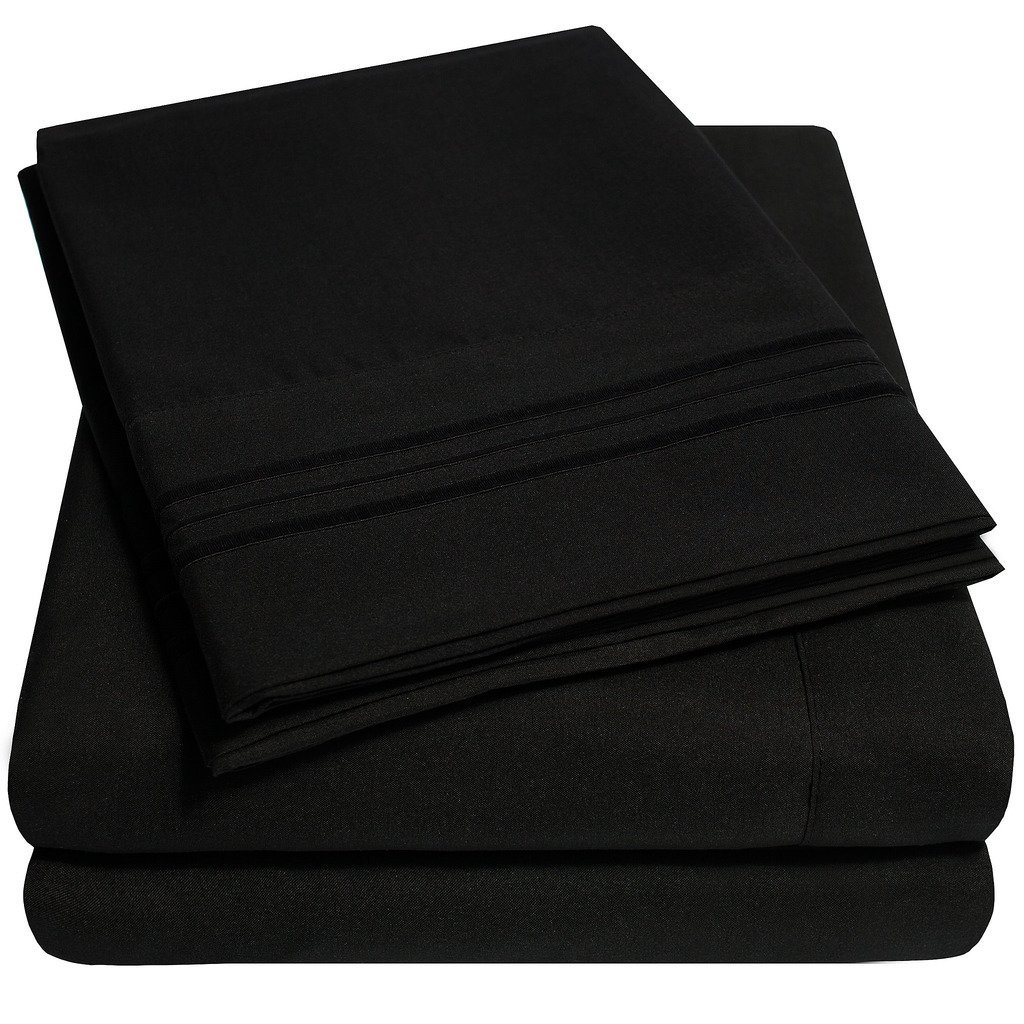 Book Cover 1500 Supreme Collection Bed Sheet Set - Extra Soft, Elastic Corner Straps, Deep Pockets, Wrinkle & Fade Resistant Sheets Set, Luxury Hotel Bedding, Full, Black