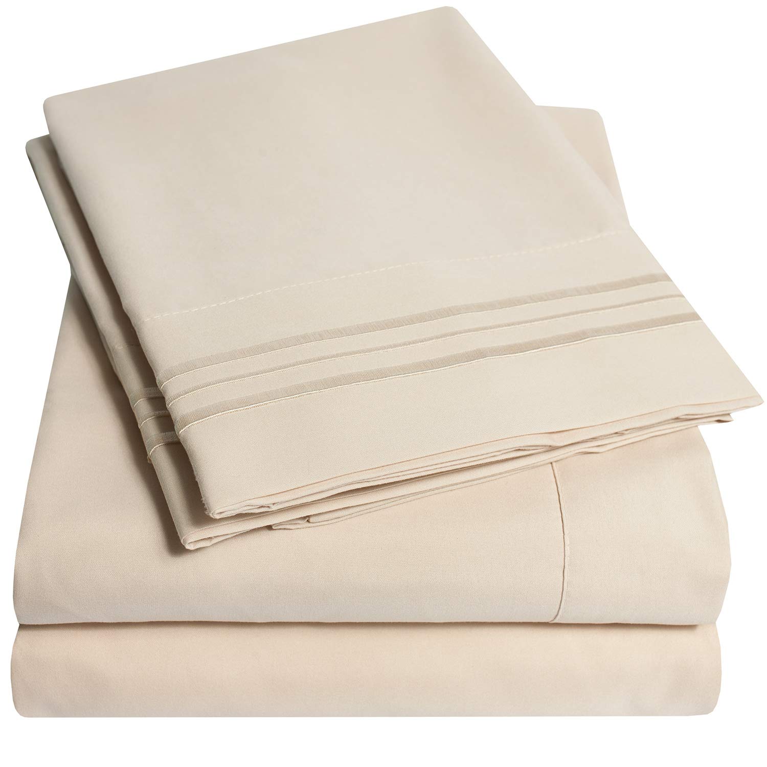 Book Cover 1500 Supreme Collection Full Sheet Sets Beige Cream - Luxury Hotel Bed Sheets and Pillowcase Set for Full Mattress - Extra Soft, Elastic Corner Straps, Deep Pocket Sheets, Full Beige Cream