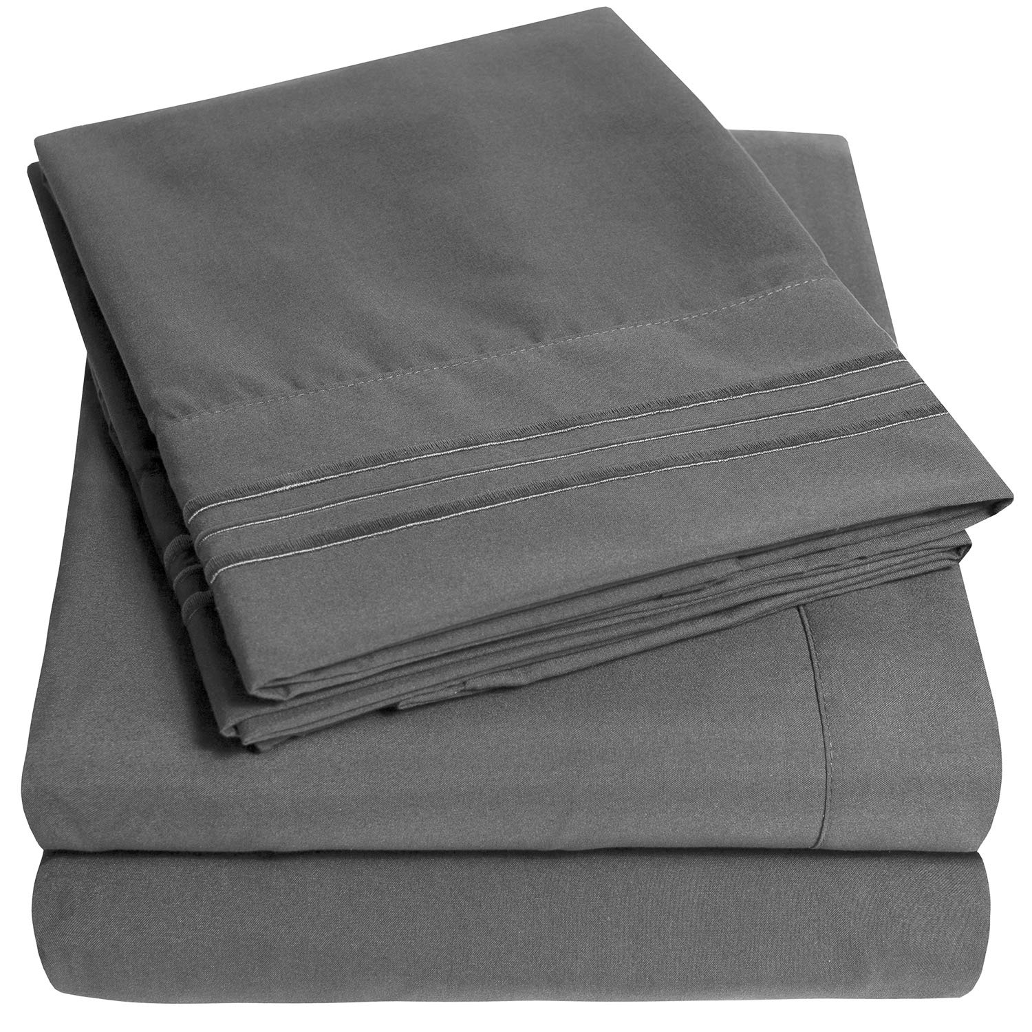 Book Cover 1500 Supreme Collection Bed Sheet Set - Extra Soft, Elastic Corner Straps, Deep Pockets, Wrinkle & Fade Resistant Sheets Set, Luxury Hotel Bedding, Full, Gray