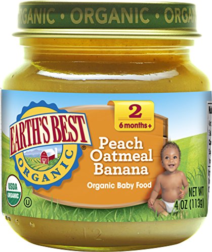 Earth's Best Organic Stage 2 Baby Food, Peach Oatmeal Banana, 4 oz. Jar (Pack of 12)