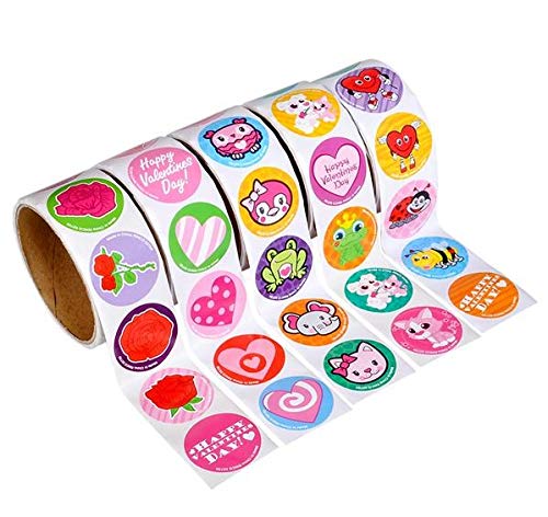Book Cover 5 Rolls ~ Valentine Stickers ~ 100 Stickers Per Roll ~ 500 Stickers Total ~ Approx. 1.5