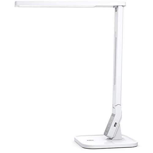 TaoTronics TT-DL02 LED Desk Lamp with USB Charging Port, 4 Lighting Modes with 5 Brightness Levels, 1h Timer, Touch Control, Memory Function, White, 14W, Official Member of Philips Enabled Licensing