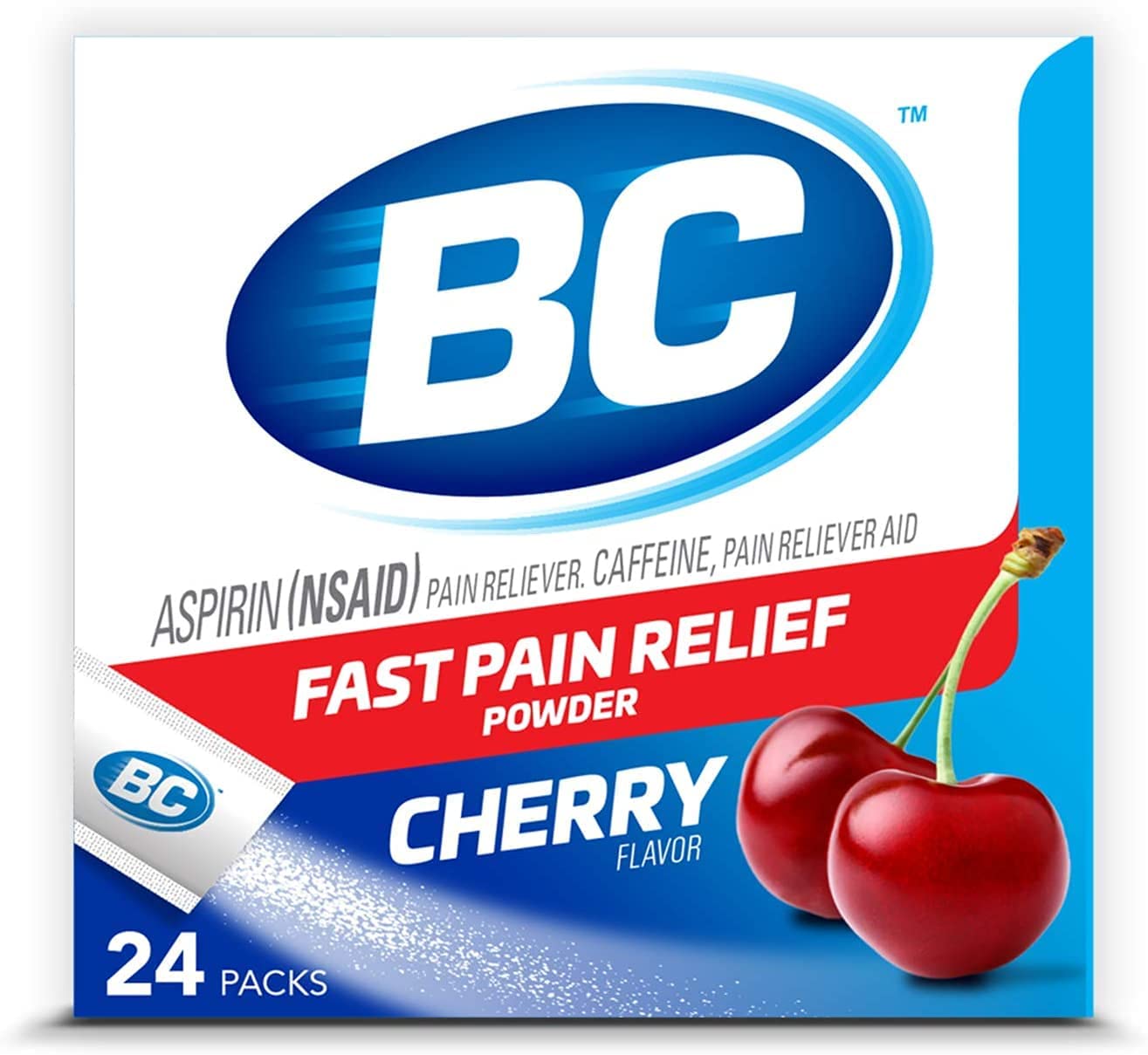 Book Cover BC Powder Pain Reliever, Cherry Flavor Aspirin Dissolve Packs, 24 Count Powder Packets 24 Count (Pack of 1) Cherry