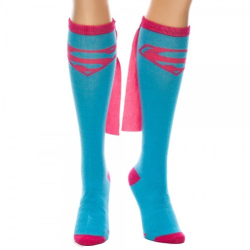Dc Comics Supergirl Blue Knee High Sock with Pink Cape, Blue, 9-11 (Shoe Size 5-10)