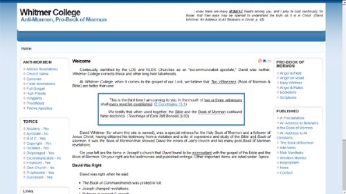 Whitmer College - Anti-Mormon, Pro-Book of Mormon