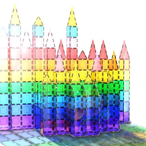 PicassoTiles 60 Piece Set 60pcs Magnet Building Tiles Clear Magnetic 3D Building Blocks Construction Playboards - Creativity Beyond Imagination, Inspirational, Recreational, Educational, Conventional