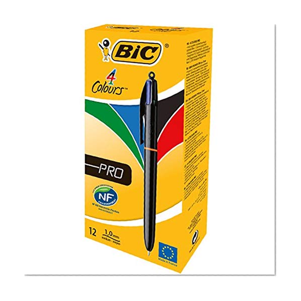 BIC 4 Couleurs Pro Stylos-Bille Rétractables Pointe Moyenne (1,0 mm) - Boîte de 12