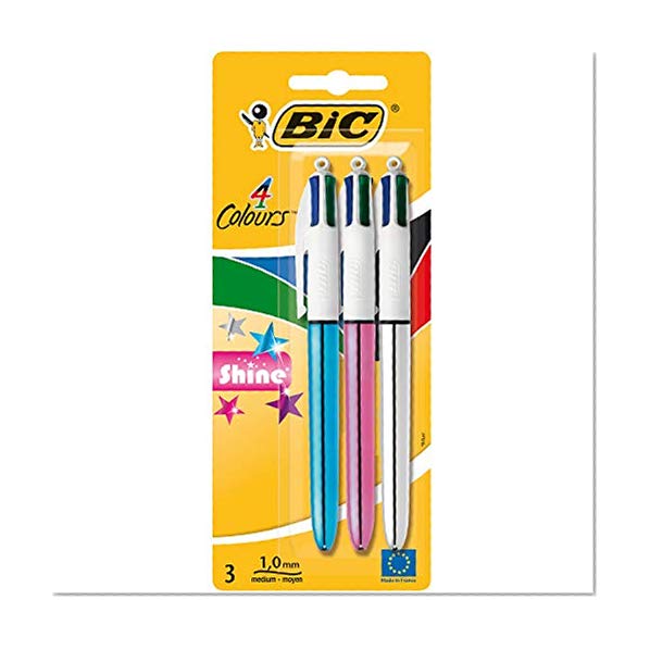BIC 4 Couleurs Shine Stylos-Bille - Corps Métalliques Assortis, Blister de 2+1