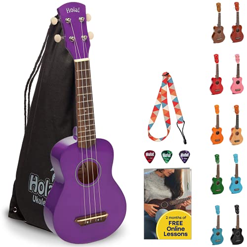 Hola! Music Ukuleles for Adults, Kids & Beginners - 21" Maple Soprano Ukulele w/Bag & More - Purple
