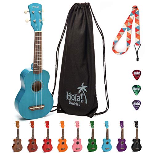 Book Cover Hola! Music HM-21BU Soprano Ukulele Bundle with Canvas Tote Bag, Strap and Picks, Color Series, Blue