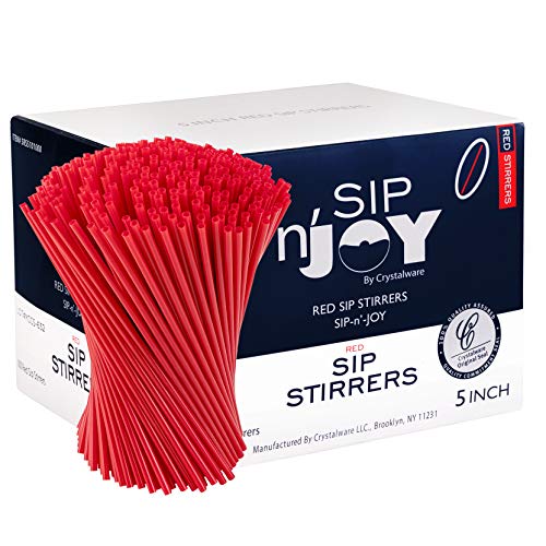 Crystalware Plastic Sip Stirrers, Cocktail and Coffee Stirrers, 5 Inch 1000/box, Red