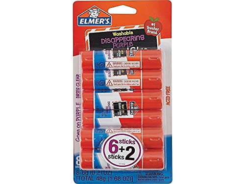 Elmer's Disappearing Purple School Glue Sticks, 0.21 oz Each, 8 Sticks per Pack (E1591)