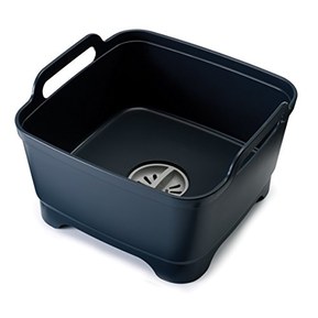 Joseph Joseph 85056 Wash & Drain Wash Basin Dishpan with Draining Plug Carry Handles 12.4-in x 12.2-in x 7.5-in, Grey