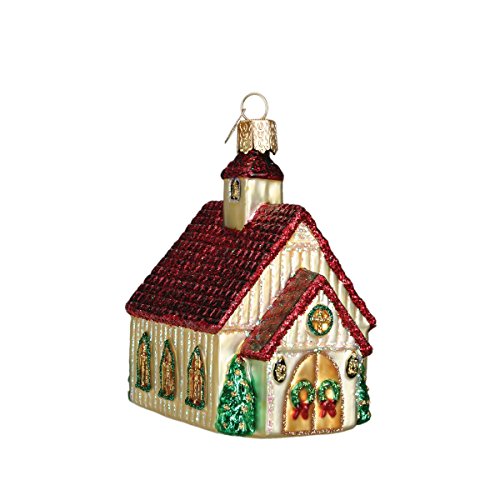 Old World Christmas Christmas Chapel Glass Blown Ornament for Christmas Tree, Handcrafted Holiday Decoration, Religion Collection
