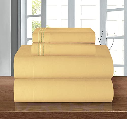 Elegant Comfort Luxury Soft 1500 Thread Count Egyptian 4-Piece Premium Hotel Quality Wrinkle Resistant Coziest Bedding Set, All Around Elastic Fitted Sheet, Deep Pocket up to 16inch, Queen, Camel/Gold