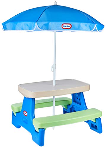 Book Cover Little Tikes Easy Store Jr. Picnic Table with Umbrella - Blue / Green