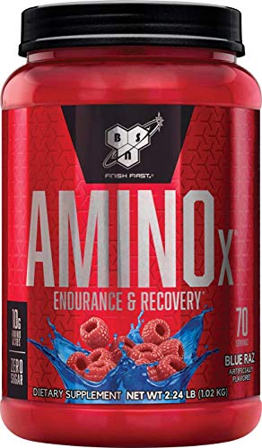 BSN Amino X Muscle Recovery & Endurance Powder with BCAAs, 10 Grams of Amino Acids, Keto Friendly, Caffeine Free, Flavor: Blue Raspberry, 70 Servings (Packaging May Vary)