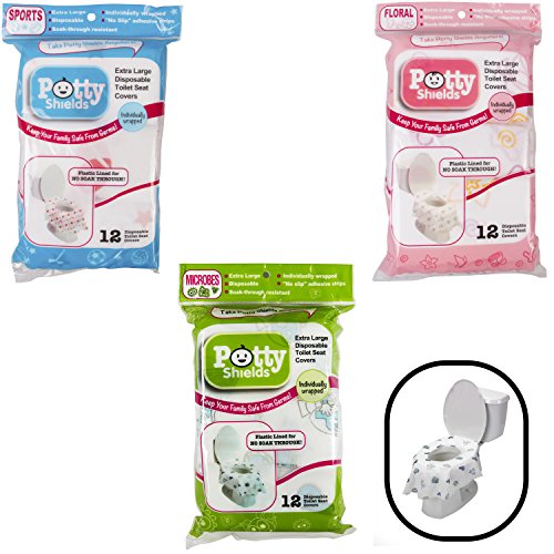 Book Cover Toilet Seat Covers- Disposable XL Potty Seat Covers by Potty Shields (Set of 12 Individually Wrapped) - Extra-Large Coverage Area with No Slip Design