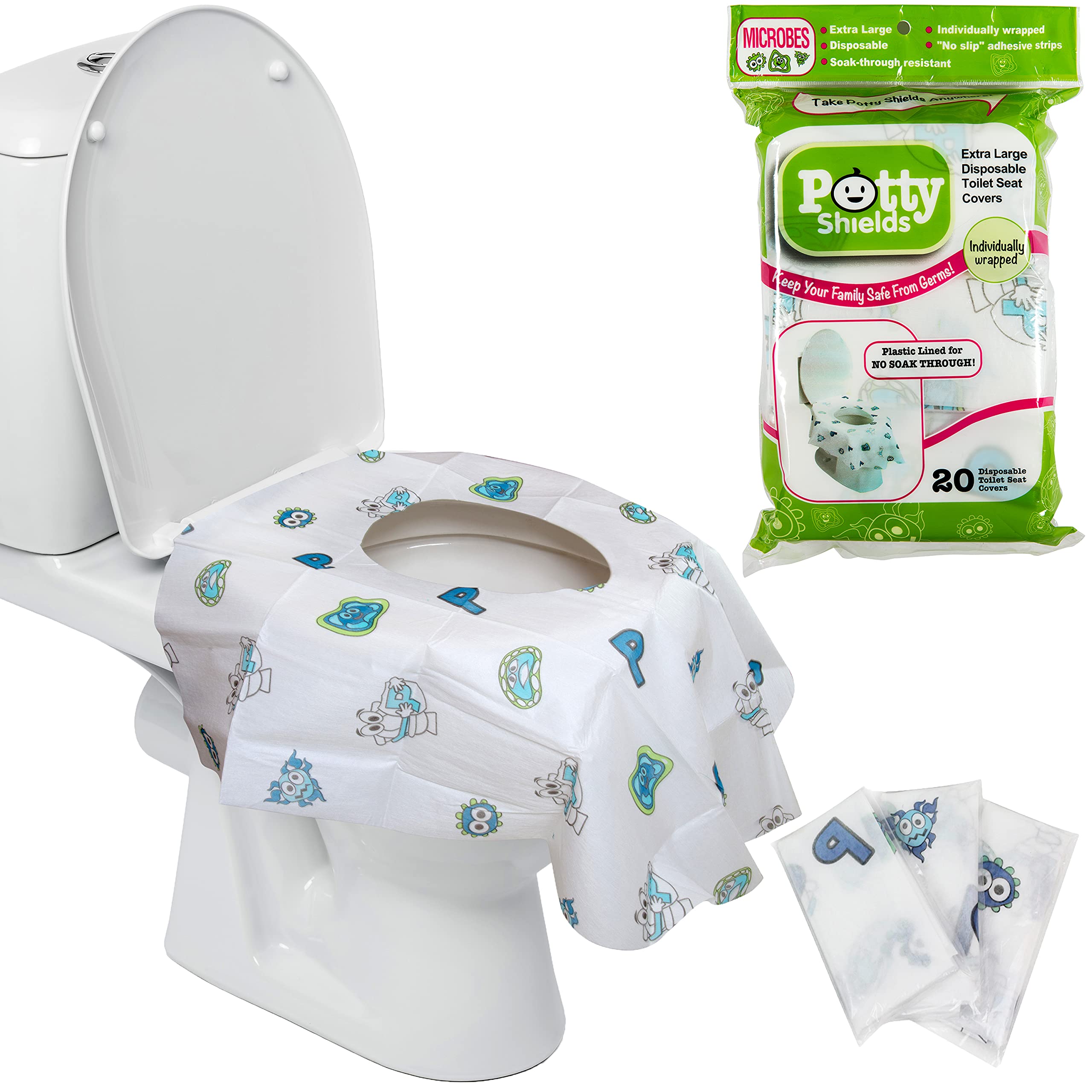 Book Cover Disposable Toilet Seat Covers for Kids & Adults (20 Pack) - Germ Protect from Public Toilets - Waterproof, Individually-Wrapped, Plastic Lined for No Soak Thru, XL to Cover The Whole Toilet - Unisex X-Large (20 Count)
