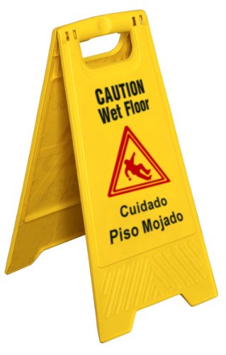 New Star Foodservice 54613 Caution Wet Floor Sign, 25-Inch, Yellow, Double-Sided, Fold Out, Bilingual