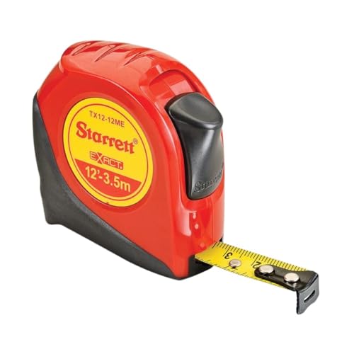 Starrett Exact KTX12-12ME-N ABS Plastic Case Red Measuring Pocket Tape, English/Metric Graduation Style, 12' (3.5m) Length, 0.5" (12.7mm) Width, 0.0625" Graduation Interval