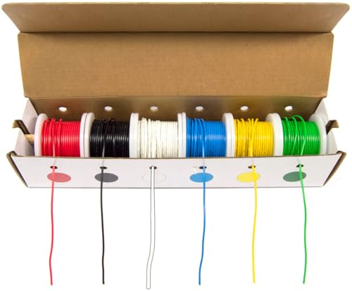 EX ELECTRONIX EXPRESS Solid Hook Up Wire Kit (Tinned Copper) 22 Gauge (6 Different Colored 25 Foot Spools Included), 150
