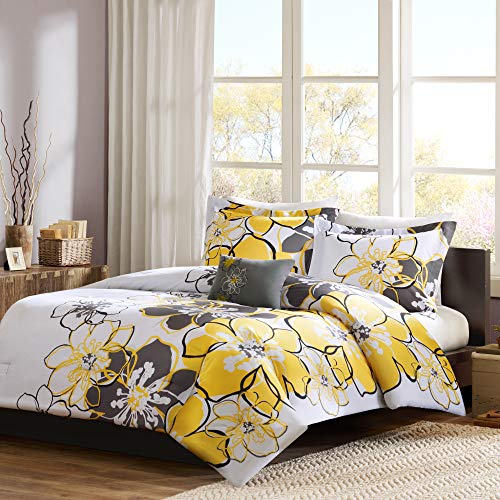 Book Cover Mi Zone - Allison Comforter Set - Yellow - Full/Queen - Floral Pattern - Includes 1 Comforter, 1 Decorative Pillow, 2 Shams