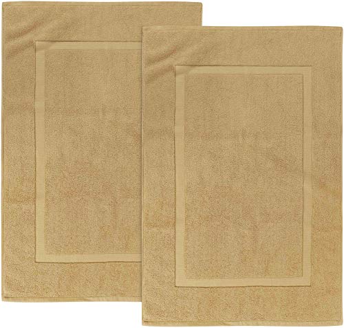 Utopia Towels Cotton Banded Bath Mats, Champagne [Not a Bathroom Rug], 21 x 34 Inches, 100% Ring Spun Cotton - Highly Absorbent and Machine Washable Shower Bathroom Floor Mat (Pack of 2)