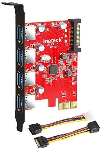 Book Cover Inateck PCI-e to USB 3.0 (4 Ports) PCI Express Card and 15-Pin Power Connector, Red (KT4001)