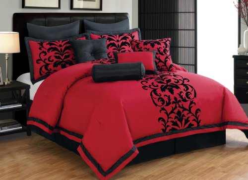 Book Cover 10 Piece Queen Dawson Black and Red Comforter Set
