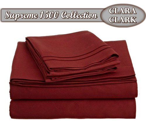 Book Cover Clara Clark Superior Bed Sheet Set - Double Brushed Microfiber 4-Piece Bed Set - Deep Pocket Fitted Sheet - Full - Burgundy Red