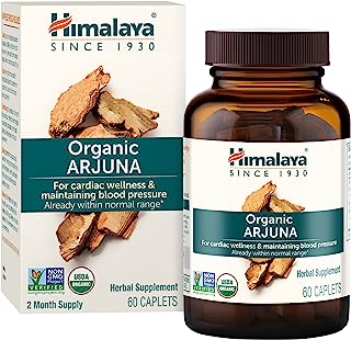 Himalaya Organic Arjuna 60 Caplets for Cholesterol, Blood Pressure & Healthy Heart Function Support 700mg, 2 Month Supply