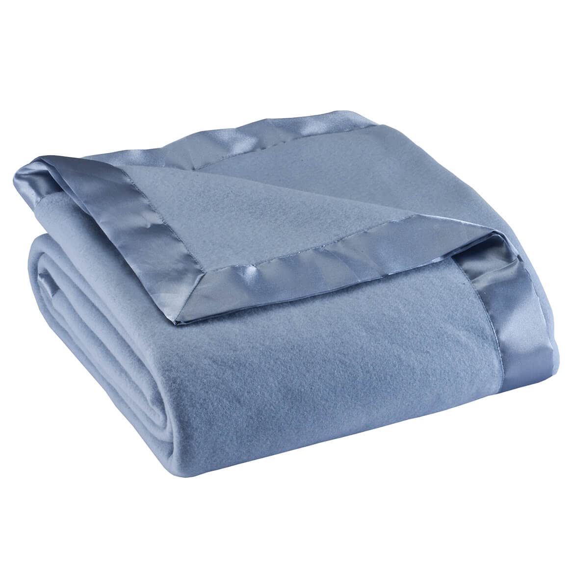 Book Cover OakRidge Satin Fleece Blanket, Full/Queen, Twin or King Size – 100% Polyester Lightweight Fabric and Cozy Satin Binding Edges in Tightly Folding Travel Blanket, Blue Blue King