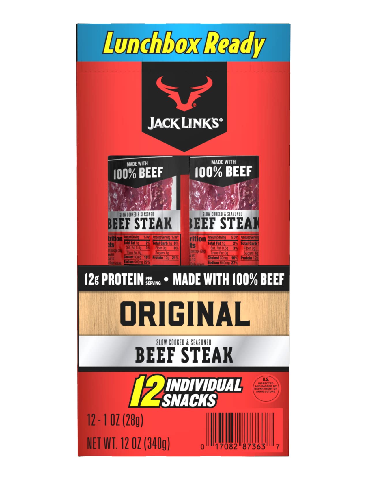 Jack Links Premium Cuts Beef Steak, Original, Strips -Great Protein Snack with 11g of Protein and 1g of Carbs Per Serving, Made with Beef, 1 Ounce (Pack of 12) Original Steak Bars