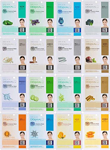 Book Cover Dermal Korea Collagen Essence Full Face Facial Mask Sheet Combo Pack (16 Pack)