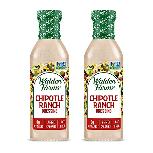 Walden Farms Chipotle Ranch Dressing 12 Oz. Bottle (2 Pack) - Fresh & Delicious Salad Topping, 0g Net Carbs Condiment, Kosher Certified - Great on Salads, Burgers, Sandwiches, Tacos, Pizza and Many More