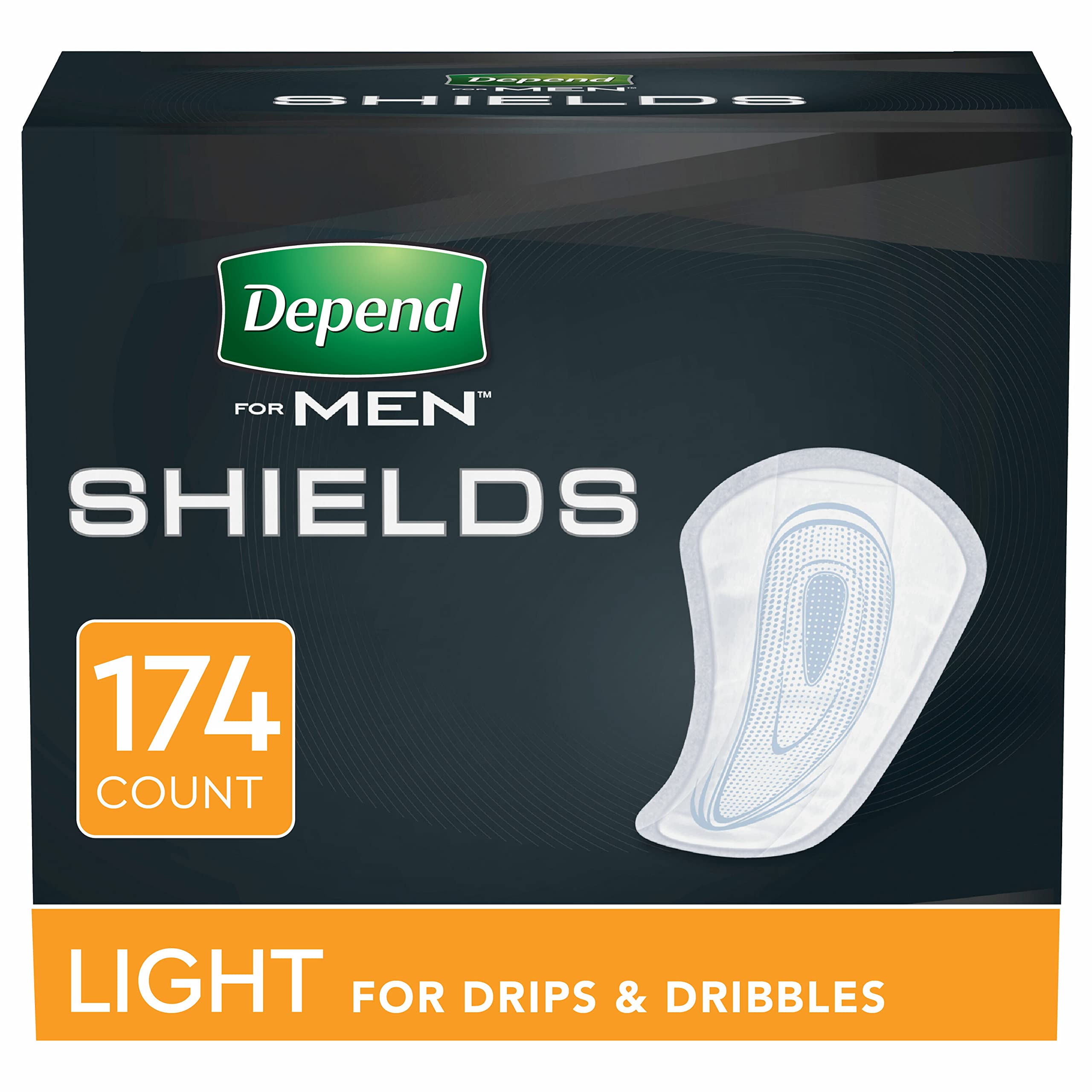 Book Cover Depend Shields for Men, Light Absorbency  Incontinence Protection, 3 Packs of 58, 174 Total