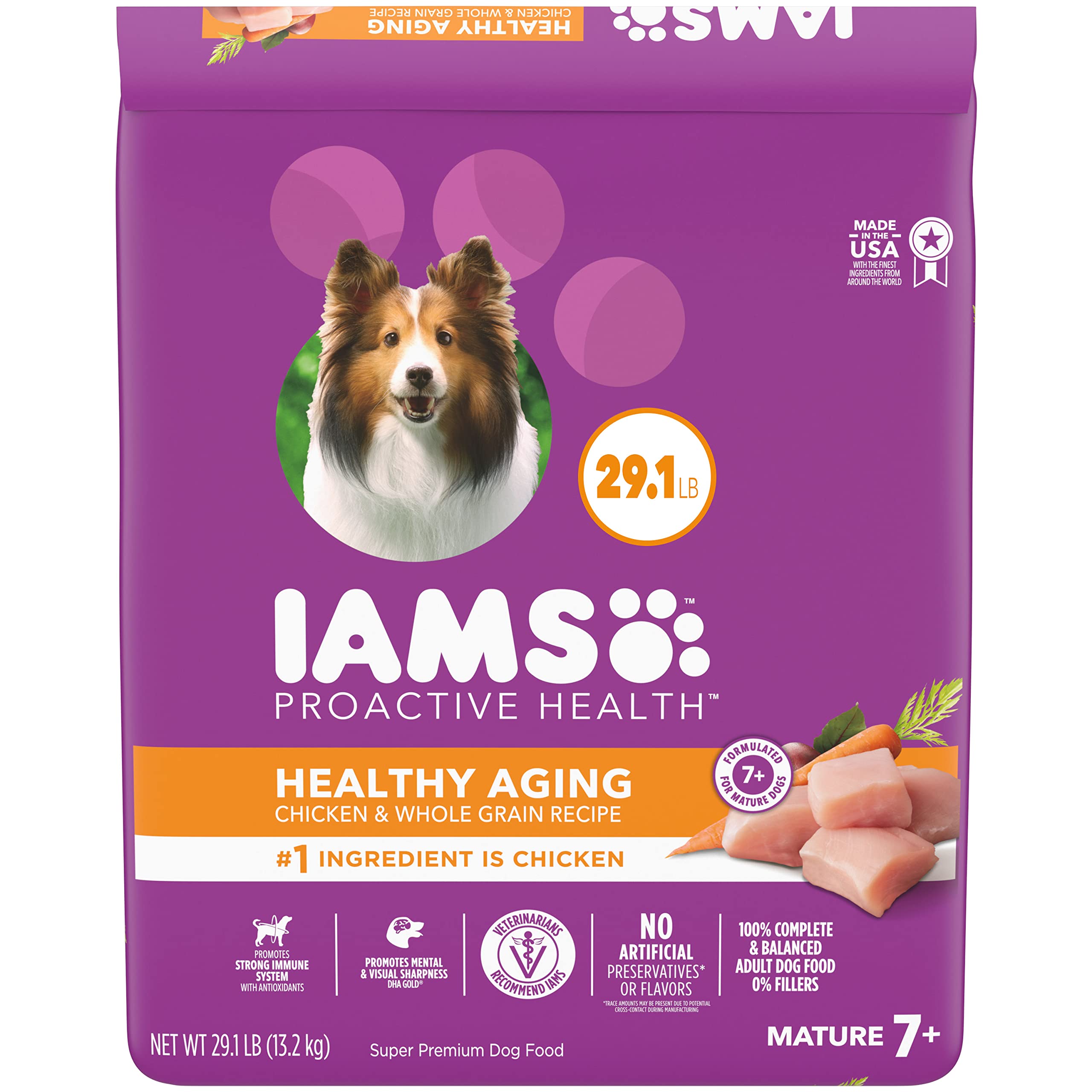 IAMS PROACTIVE HEALTH Mature Adult Dry Dog Food for Senior Dogs with Real Chicken, 29.1 lb. Bag