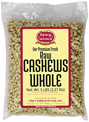 Book Cover Spicy World Bulk Raw Natural Whole Cashews, 5 Pound