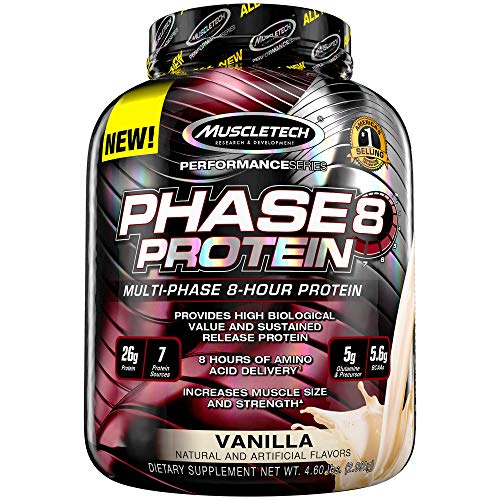Book Cover MuscleTech Phase8 Protein Powder, Sustained Release 8-Hour Protein Shake, Vanilla, 74 Ounce