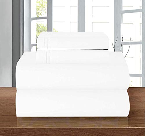 Book Cover Elegant Comfort Luxury Soft 1500 Thread Count Egyptian 4-Piece Premium Hotel Quality Wrinkle Resistant Coziest Bedding Set, All Around Elastic Fitted Sheet, Deep Pocket up to 16inch, Queen, White