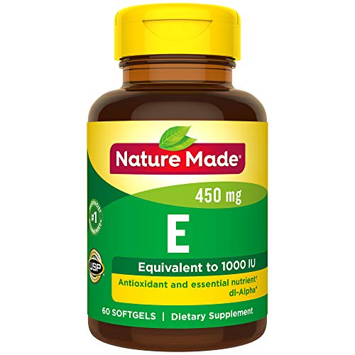 Nature Made Vitamin E 450 mg (1000 IU) dl-Alpha Softgels, 60 Count for Antioxidant Support (Packaging May Vary)