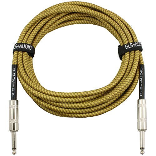 Book Cover GLS Audio Guitar Cable - 1/4 Inch TS to 1/4 Inch Instrument Cable for Bass/Electric Guitar- Brown/Yellow Braided Tweed,Â 20ft