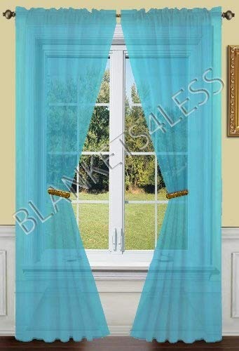 Book Cover Jenin 2 Piece Solid Turquoise Sheer Window Curtains/Drape/Panels/Treatment 55