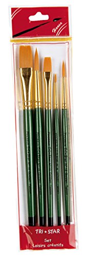 Tristar Lot de 5 Pinceaux synthétiques ronds/plats Manche Vert